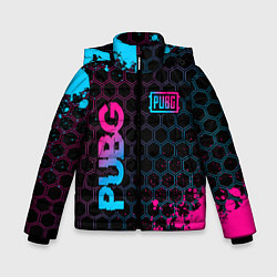 Куртка зимняя для мальчика PUBG - neon gradient: надпись, символ, цвет: 3D-черный