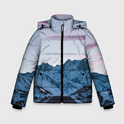 Куртка зимняя для мальчика Белые зимние горы с дорогой, цвет: 3D-светло-серый