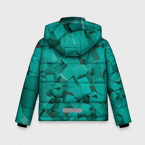 Зимняя куртка для мальчика Абстрактные сине-зелёные кубы / 3D-Красный – фото 2