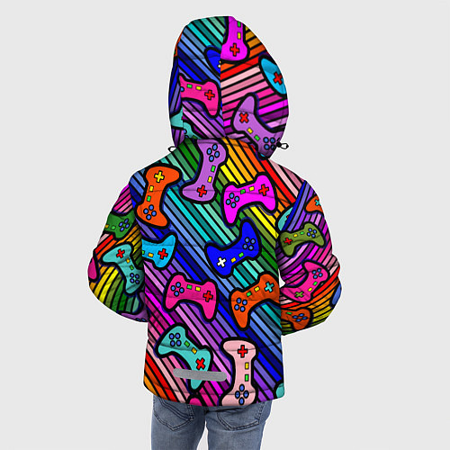 Зимняя куртка для мальчика Многоцветные полоски с джойстиками / 3D-Светло-серый – фото 4