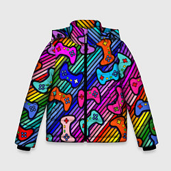 Куртка зимняя для мальчика Многоцветные полоски с джойстиками, цвет: 3D-светло-серый