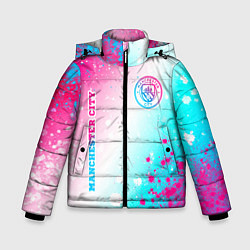 Зимняя куртка для мальчика Manchester City neon gradient style: надпись, симв