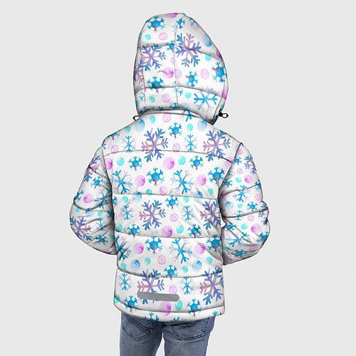 Зимняя куртка для мальчика Снежинки - новый год / 3D-Светло-серый – фото 4