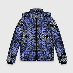 Куртка зимняя для мальчика Ажурный модный кружевной синий узор, цвет: 3D-светло-серый