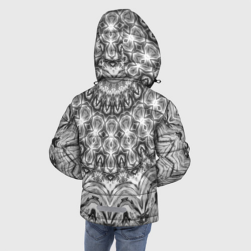 Зимняя куртка для мальчика Серый ажурный калейдоскоп мандала / 3D-Черный – фото 4