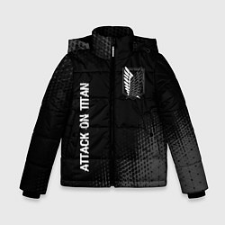 Куртка зимняя для мальчика Attack on Titan glitch на темном фоне: надпись, си, цвет: 3D-черный