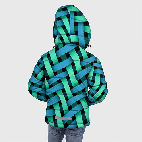 Зимняя куртка для мальчика Сине-зелёная плетёнка - оптическая иллюзия / 3D-Светло-серый – фото 4