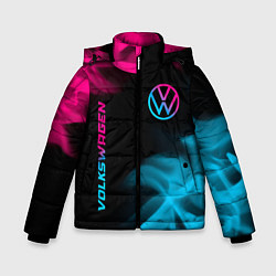 Куртка зимняя для мальчика Volkswagen - neon gradient: надпись, символ, цвет: 3D-черный