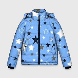 Куртка зимняя для мальчика Звёзды на голубом фоне, цвет: 3D-черный