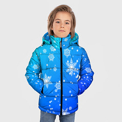 Куртка зимняя для мальчика Снежинки на голубом фоне, цвет: 3D-черный — фото 2