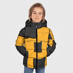 Куртка зимняя для мальчика Оранжевая абстракция и тёмные фигуры, цвет: 3D-черный — фото 2