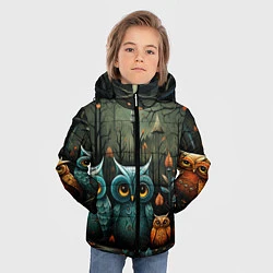 Куртка зимняя для мальчика Совы в стиле Folk Art, цвет: 3D-черный — фото 2