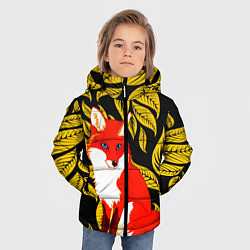 Куртка зимняя для мальчика Лиса на фоне жёлтых листьев, цвет: 3D-черный — фото 2