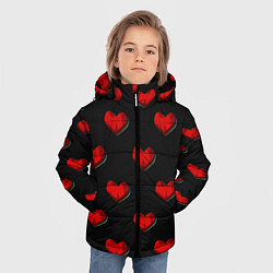 Куртка зимняя для мальчика Красные сердца полигоны, цвет: 3D-черный — фото 2