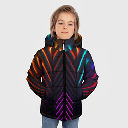 Куртка зимняя для мальчика Неоновые симметричные линии, цвет: 3D-черный — фото 2