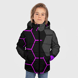 Куртка зимняя для мальчика Крупные неоновые соты, цвет: 3D-черный — фото 2