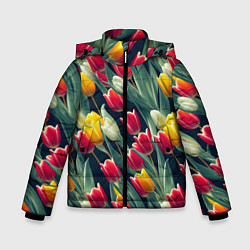 Куртка зимняя для мальчика Много тюльпанов, цвет: 3D-светло-серый