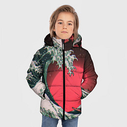 Куртка зимняя для мальчика Японская волна в красном цвете, цвет: 3D-черный — фото 2