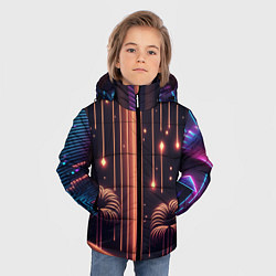 Куртка зимняя для мальчика Неоновый тропический дождь, цвет: 3D-светло-серый — фото 2