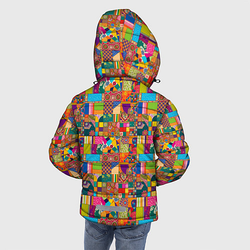 Зимняя куртка для мальчика Лоскутное шитье, рисовала нейросеть / 3D-Светло-серый – фото 4