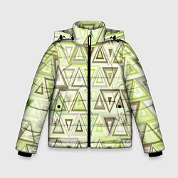 Куртка зимняя для мальчика Геометрический светло-зелёный паттерн из треугольн, цвет: 3D-черный