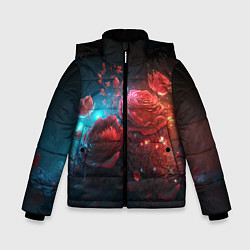Куртка зимняя для мальчика Алые розы в ночном лесу, цвет: 3D-светло-серый