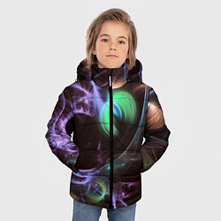Куртка зимняя для мальчика Магические фиолетовые волны и цветные космические, цвет: 3D-черный — фото 2