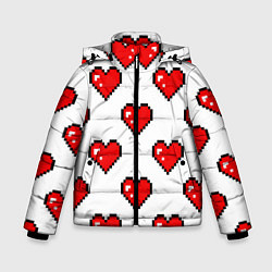 Куртка зимняя для мальчика Сердца в стиле пиксель-арт, цвет: 3D-черный