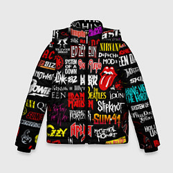 Куртка зимняя для мальчика Логотипы рок групп цветные, цвет: 3D-черный