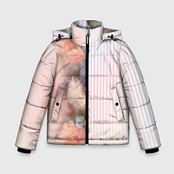 Куртка зимняя для мальчика Цветы за стеклом - полосы с градиентом, цвет: 3D-черный