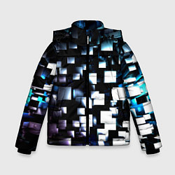 Куртка зимняя для мальчика Неоновые кубы абстракция, цвет: 3D-черный