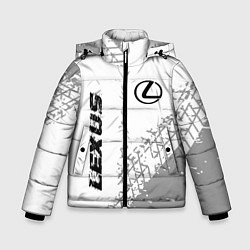 Куртка зимняя для мальчика Lexus speed на светлом фоне со следами шин: надпис, цвет: 3D-черный