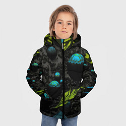 Куртка зимняя для мальчика Зеленые абстрактные листья, цвет: 3D-светло-серый — фото 2