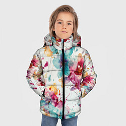 Куртка зимняя для мальчика Орхидеи акварельные брызги - паттерн, цвет: 3D-черный — фото 2