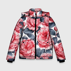 Куртка зимняя для мальчика Цветы и бутоны розы - паттерн, цвет: 3D-светло-серый