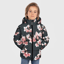 Куртка зимняя для мальчика Цветущее дерево на темном фоне, цвет: 3D-светло-серый — фото 2