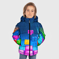 Куртка зимняя для мальчика Падающие сверху блоки тетриса, цвет: 3D-светло-серый — фото 2