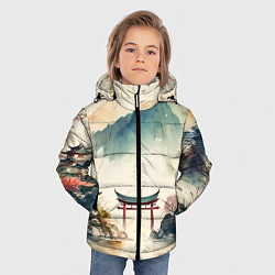 Куртка зимняя для мальчика Японский пейзаж - акварель, цвет: 3D-красный — фото 2