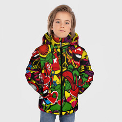 Куртка зимняя для мальчика Хиппи, знаки, позитифф, цвет: 3D-черный — фото 2