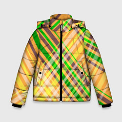 Куртка зимняя для мальчика Желто-зеленый геометрический ассиметричный узор, цвет: 3D-черный