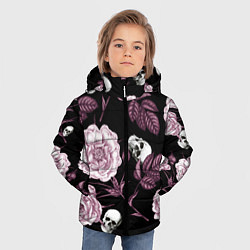Куртка зимняя для мальчика Розовые цветы с черепами, цвет: 3D-черный — фото 2