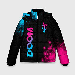Куртка зимняя для мальчика Doom - neon gradient: надпись, символ, цвет: 3D-черный