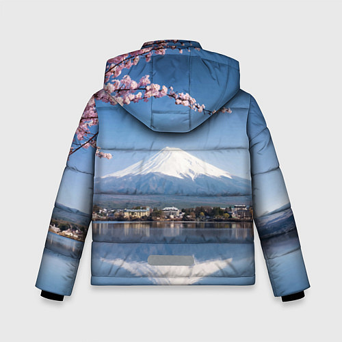 Зимняя куртка для мальчика Цветущая сакура на фоне Фудзиямы - Япония / 3D-Красный – фото 2