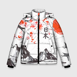 Куртка зимняя для мальчика Цветущая сакура и солнце - Япония, цвет: 3D-черный