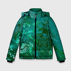 Куртка зимняя для мальчика Зелёные обрывки фигур, цвет: 3D-черный