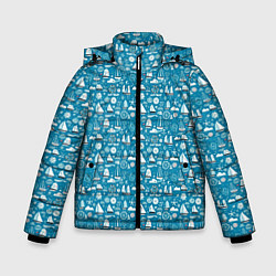 Куртка зимняя для мальчика Белые кораблики паттерн, цвет: 3D-красный