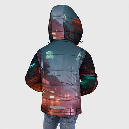 Зимняя куртка для мальчика Киберпанк город будущего / 3D-Светло-серый – фото 4