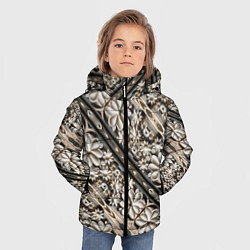 Куртка зимняя для мальчика Бежевые деревянные цветы, цвет: 3D-черный — фото 2