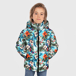 Куртка зимняя для мальчика Белые и оранжевые цветочки, цвет: 3D-красный — фото 2