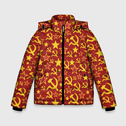 Куртка зимняя для мальчика СССР Серп и Молот, цвет: 3D-черный